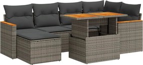 vidaXL Set canapele grădină cu perne 7 piese gri poliratan/lemn acacia