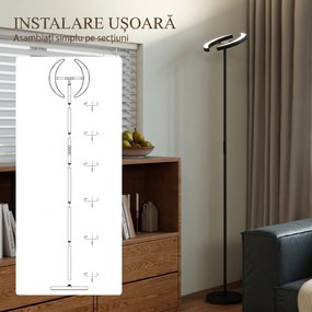 HOMCOM Lampă de Podea Dimmerabilă cu Telecomandă și Dublă Cap Girevole la 350°, Lampă de Podea cu Reglare Temperatură Culoare 2700K-6000K, pentru Sufragerie și Cameră, Negru | Aosom Romania