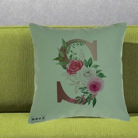 Cadou Personalizat - Perna Personalizata Monograma Rose Gold Litera S, 40x40 cm, Verde, Husa Detasabila, Perna Inclusa, BEKZ®