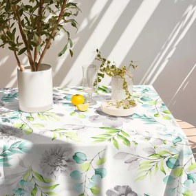 Goldea față de masă 100% bumbac deluxe - eucalipt cu flori 100 x 140 cm