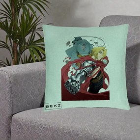 Perna Personalizata Fullmetal Alchemist Brotherhood Edward si Al Poster, 40x40 cm, Verde Menta, Husa Detasabila, Perna Inclusa, BEKZ®