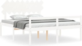 vidaXL Cadru de pat senior cu tăblie, 160x200 cm, alb, lemn masiv