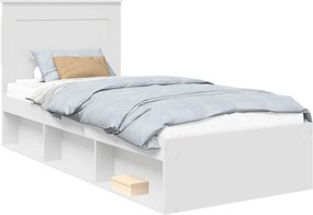 vidaXL Cadru de pat cu headboard Alb 75 x 190 cm Lemn de pin masiv