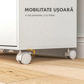 HOMCOM Dulap Multifuncțional cu Masă de Călcat | Blat din Tesatura Efect In | 3 Rafturi | Ghidaj pentru Agățat | 127x42.5x99 cm | Alb | Aosom Romania