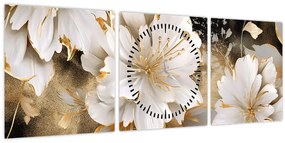 Tablou - Flori în aur (cu ceas) (90x30 cm)