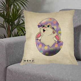 Perna Decorativa Iepuras din Ou de Pasti, 40x40 cm, Crem, Husa Detasabila, Perna Inclusa, BEKZ®