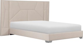 Pat cu somieră şi iluminare LED, 160x200, ţesătură Velvet bej, ALTESA