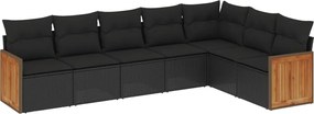 vidaXL Set canapele de grădină cu perne, 7 piese, negru, poliratan