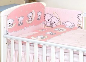 Set lenjerie din bumbac cu protectie laterala pentru pat bebe 120 x 60 cm, Ursulet pe luna Roz, Amy