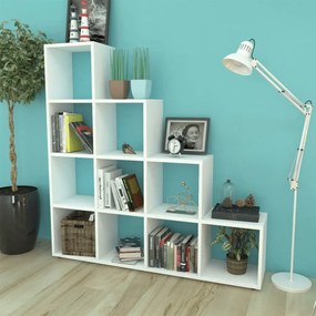 242550  Staircase Bookcase Display Shelf 142 cm White 1, Alb, 142 cm