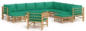 3155162 vidaXL Set mobilier de grădină cu perne verzi, 12 piese, bambus