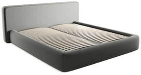 Pat matrimonial gri tapițat cu spațiu de depozitare cu somieră 180x200 cm Kiana – Makamii