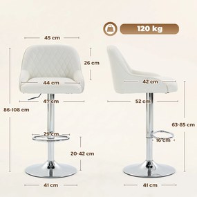 HOMCOM Set 2 Scaune de Bar Rotative și Reglabile pentru Bucătărie, Metal, Alb | Aosom Romania