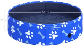 PawHut Piscina Rigidă pentru Câini de Talie Mică 25kg din Plastic Dur și Anti alunecare pentru Grădină sau Spații Interioare, Albastră Φ80x20cm
