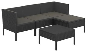 3094377 vidaXL Set mobilier de grădină cu perne, 5 piese, negru, poliratan