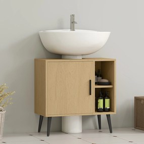 HOMCOM Mobilier sub chiuvetă baie cu ușă cu închidere progresivă și raft reglabil, 60 x 30 x 59,5 cm, stejar | Aosom Romania