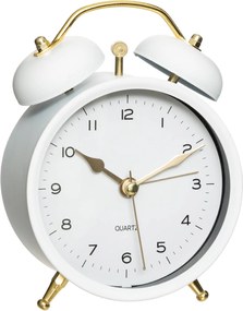 Ceas de masa cu alarma si limbii aurii, alb, 10 x 5,5 x 13,5 cm