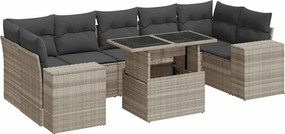 vidaXL Set mobilier de grădină cu perne, 8 piese gri deschis poliratan