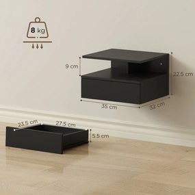 HOMCOM Set de 2 Noptiere Suspendate cu Sertar și Raft Deschis, 35x32x22.5 cm, Negru | Aosom Romania