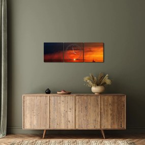 Tabloul apusului de soare cu barca (cu ceas) (90x30 cm)