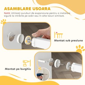 PawHut Barieră de Siguranță Interioară pentru Câini cu 2 Extensii și Ușă pentru Pisici, 76-104x77 cm, Alb | Aosom Romania
