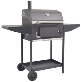 vidaXL Grătar barbecue cu cărbuni, afumătoare și raft jos, negru