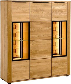 Vitrină lemn masiv Moon Stejar, 122 × 39 × 136 cm