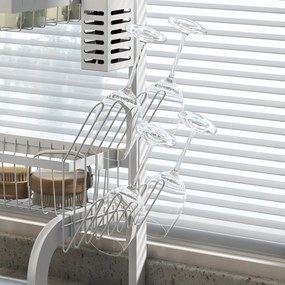 HOMCOM Scurgător din oțel cu 2 niveluri pentru chiuvetă, cu suport pentru tocător și tacâmuri, 100x30x54,5cm, alb | Aosom Romania