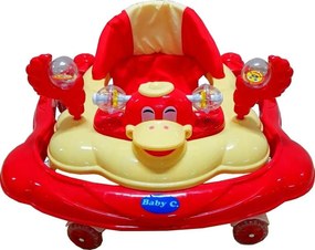 Premergator reglabil in 3 trepte NOVOKIDS™ Baby C, cu melodii, roti silentioase din silicon, Ratusca, Pliabil, Rosu