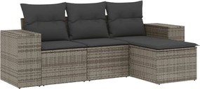 vidaXL Set canapea de grădină cu perne, 4 piese, gri, poliratan