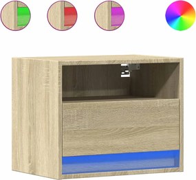 vidaXL Noptiere montate pe perete cu lumini LED, 2 buc., stejar sonoma