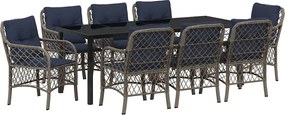 vidaXL Set de masă pentru grădină cu pernă 9 pcs Gri și negru Ratan