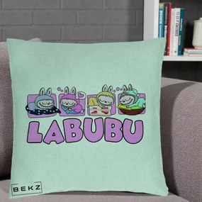 Perna Personalizata Labubu Sleeping Quad, 40x40 cm, Verde Menta, Husa Detasabila, Perna Inclusa, BEKZ®
