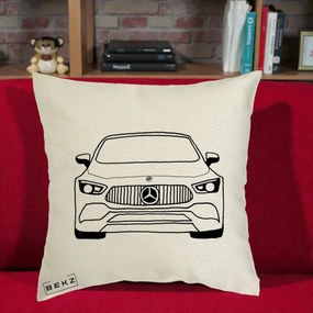 Perna Personalizata Mercedes-Benz Fata Linie, 40x40 cm, Ecru, Husa Detasabila, Perna Inclusa, BEKZ®
