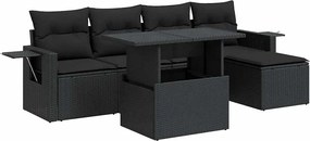 vidaXL Set mobilier de grădină cu perne, 6 piese, negru, poliratan