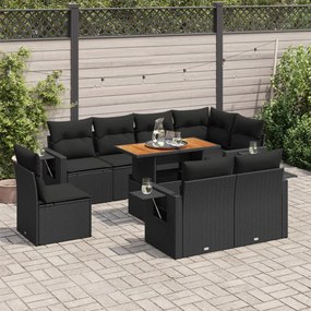 3327163 vidaXL Set mobilier de grădină cu perne, 9 piese, negru, poliratan