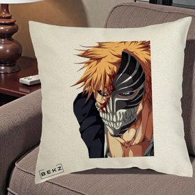 Perna Personalizata Bleach Ichigo Masca Hollow, 40x40 cm, Ecru, Husa Detasabila, Perna Inclusa, BEKZ®