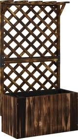 Outsunny Pat înălțat jardiniere cu spalier, ghiveci din lemn 64 x 33 x 122cm carbonizat | Aosom Romania