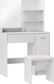 HOMCOM Masă de Toaletă cu Oglindă și Taburet, 80x40x132 cm, Alb | Aosom Romania