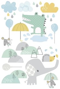 Autocolante de perete pentru camera copiilor Ambiance Animals in the Rain