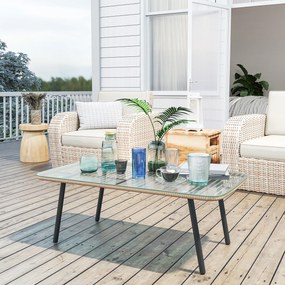 Outsunny Măsuță de Grădină din Ratan PE și Sticlă 110x60x40 cm Lemn Natural | Aosom Romania