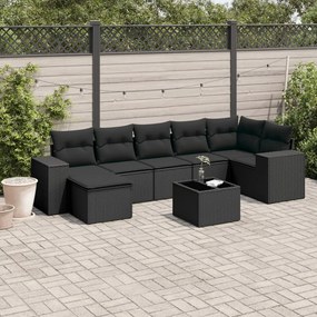 3255222 vidaXL Set mobilier de grădină cu perne, 8 piese, negru, poliratan