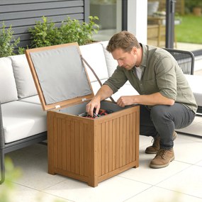 Outsunny Bancă de Exterior 130L, Capac, Cutie Lemn cu Balamale și Curea | Aosom Romania