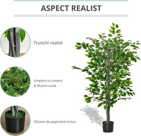 HOMCOM ficus artificial, ghiveci inclus, 135 cm, verde | Aosom Romania