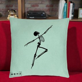 Perna Decorativa Schelet Dansator Silueta Neagra Halloween, 40x40 cm, Verde Menta, Husa Detasabila, Perna Inclusa, BEKZ®