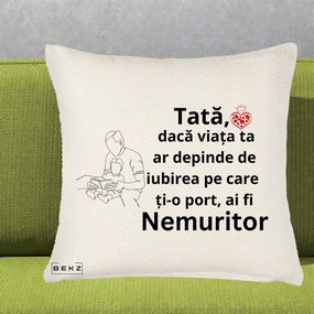 Cadou pentru Tata - Perna Personalizata Tata Nemuritor Lectura, 40x40 cm, Crem Reliefat, Husa Detasabila, Perna Inclusa, BEKZ®