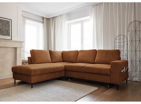 Colțar portocaliu/maro extensibil cu tapițerie din catifea reiată (cu colț pe partea stângă ) Lofty Lilly – Miuform