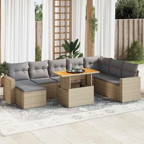 vidaXL Set canapele de grădină, 9 piese, cu perne, bej, poliratan