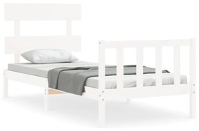 3193257 vidaXL Cadru de pat cu tăblie, alb, 90x200 cm, lemn masiv