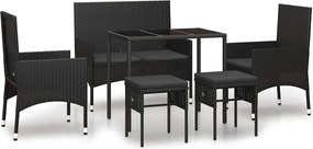 vidaXL Set mobilier de grădină cu perne, 6 piese, negru, poliratan